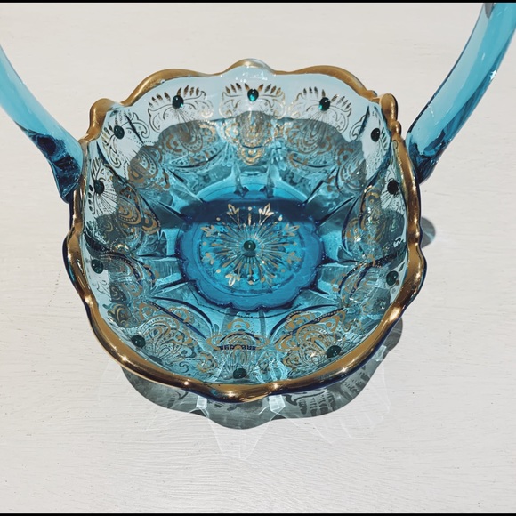 Vintage Murano Venetian Art Blue Glass Basket - Picture 2 of 8